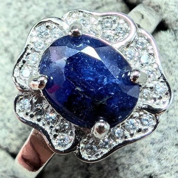 Sapphire & Cubic Zirconia Sterling Silver Set - Ring, earrings and pendant - Picture 1 of 3